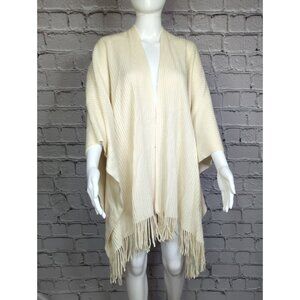 Cejon Womens OS Ivory Knit Fringe Poncho Cape Wrap Macys New